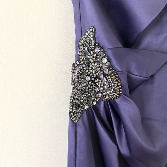 Eliza J One Shoulder Satin Dress with Beaded Detail in Purple - Size 6 - Picture 3 of 7